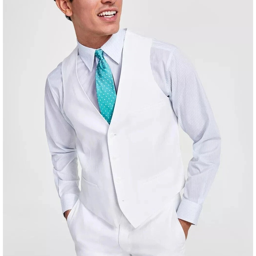 Bar III Mens Slim fit Suit Vest‎ Size Small White 100%Linen E091426 - Picture 2 of 16